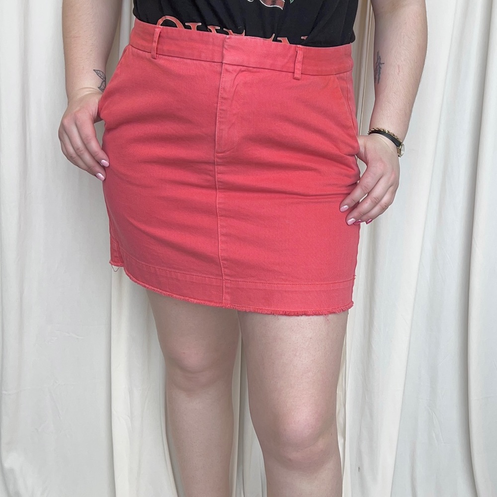 Orange Raw Hem Khaki Mini Skirt - Medium